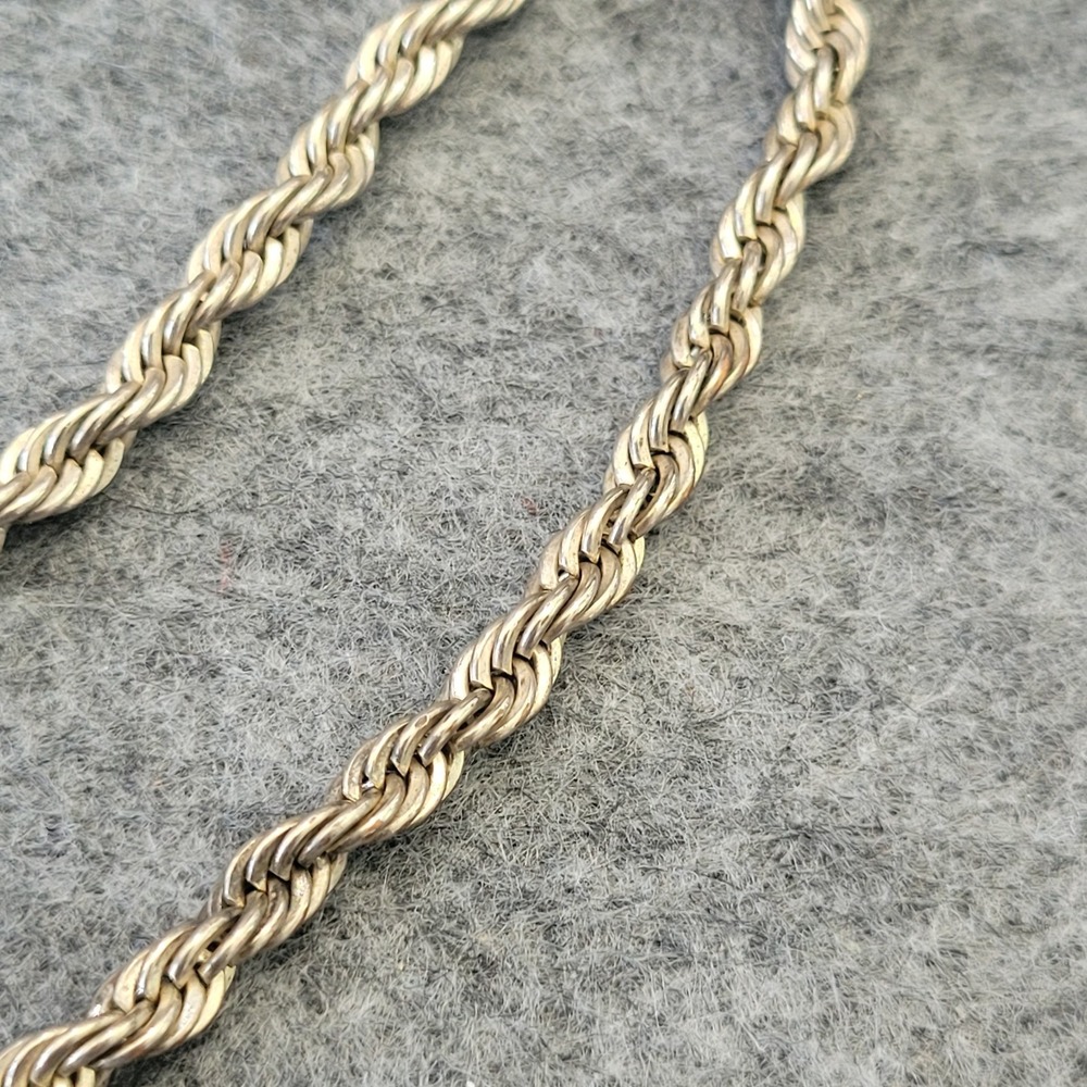 Silver Tone Rope Twist Chain Bracelet Spring Ring Clasp 7in Unmarked